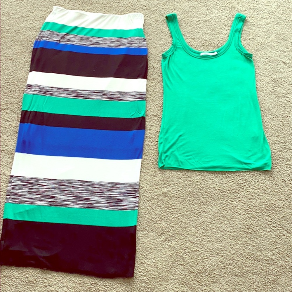 Long striped knit skirt with tank